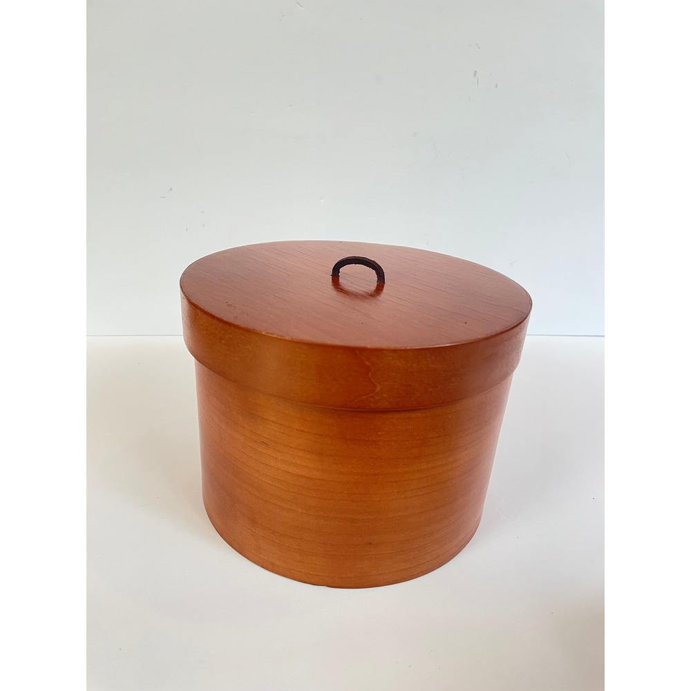 Vintage Bentwood Round Storage Box with Leather Ties Cherry Finish Shaker Style